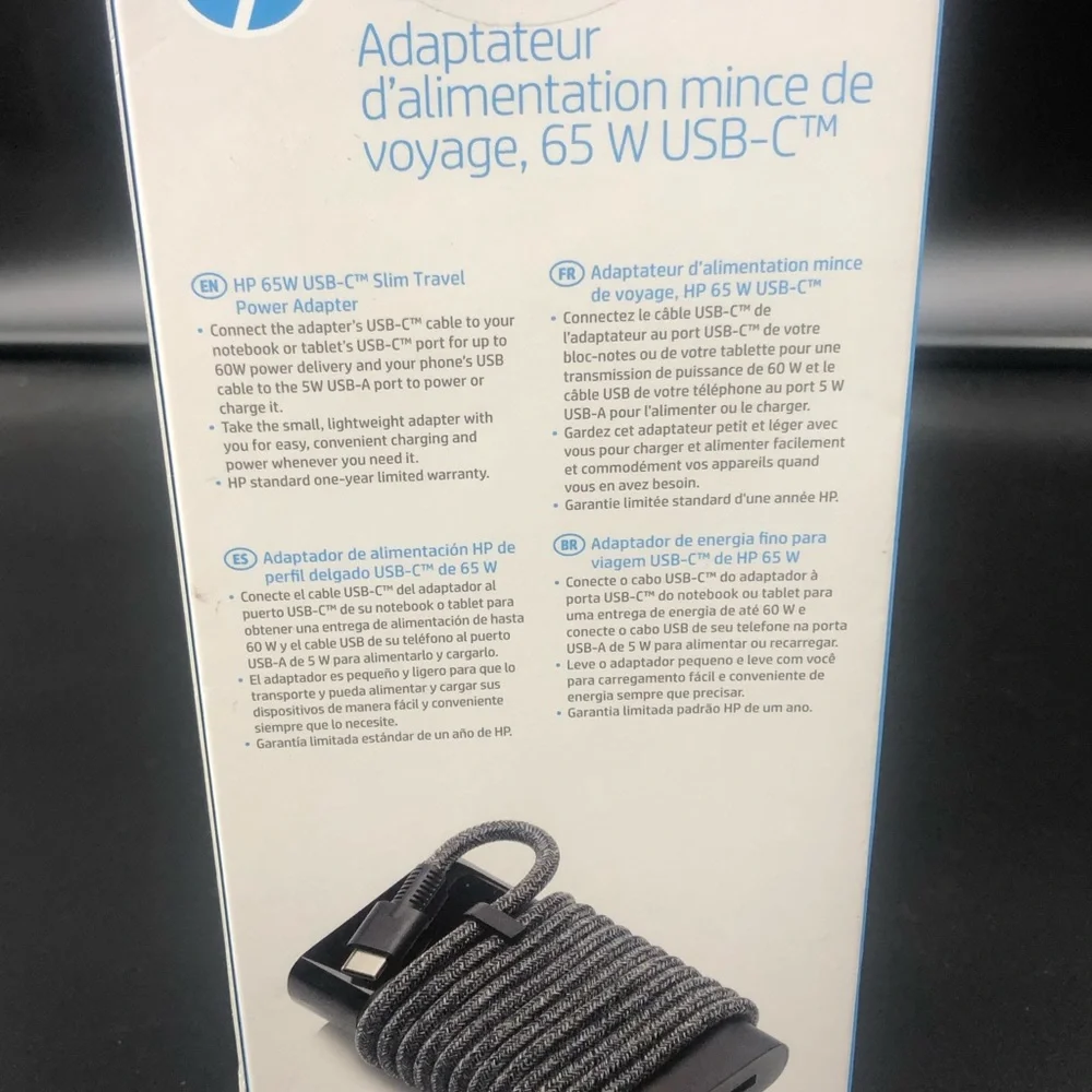 hp 65W USB-C Slim Travel Power Adaptor NIB